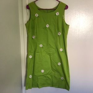 70’s Flower Power Green Shift Dress